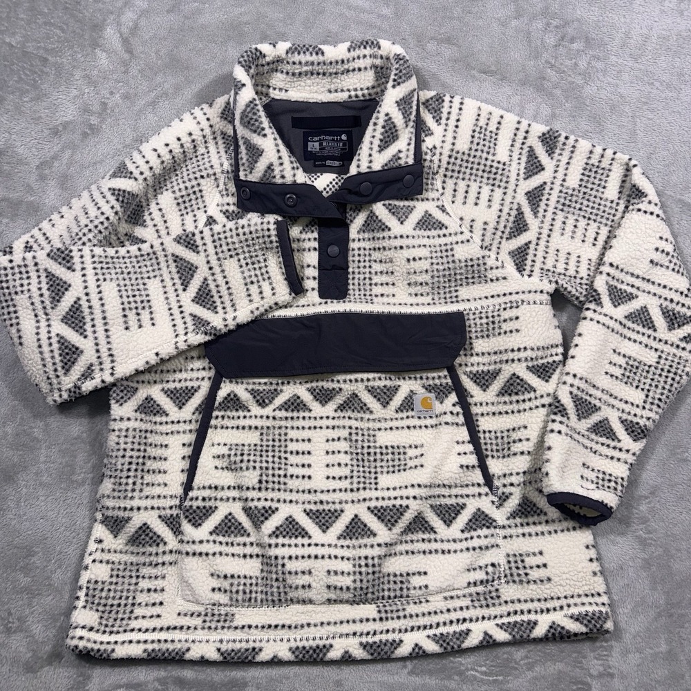 Carhartt Fleece Pullover Womens Large White Aztec Geometric Pattern Relaxed Fit